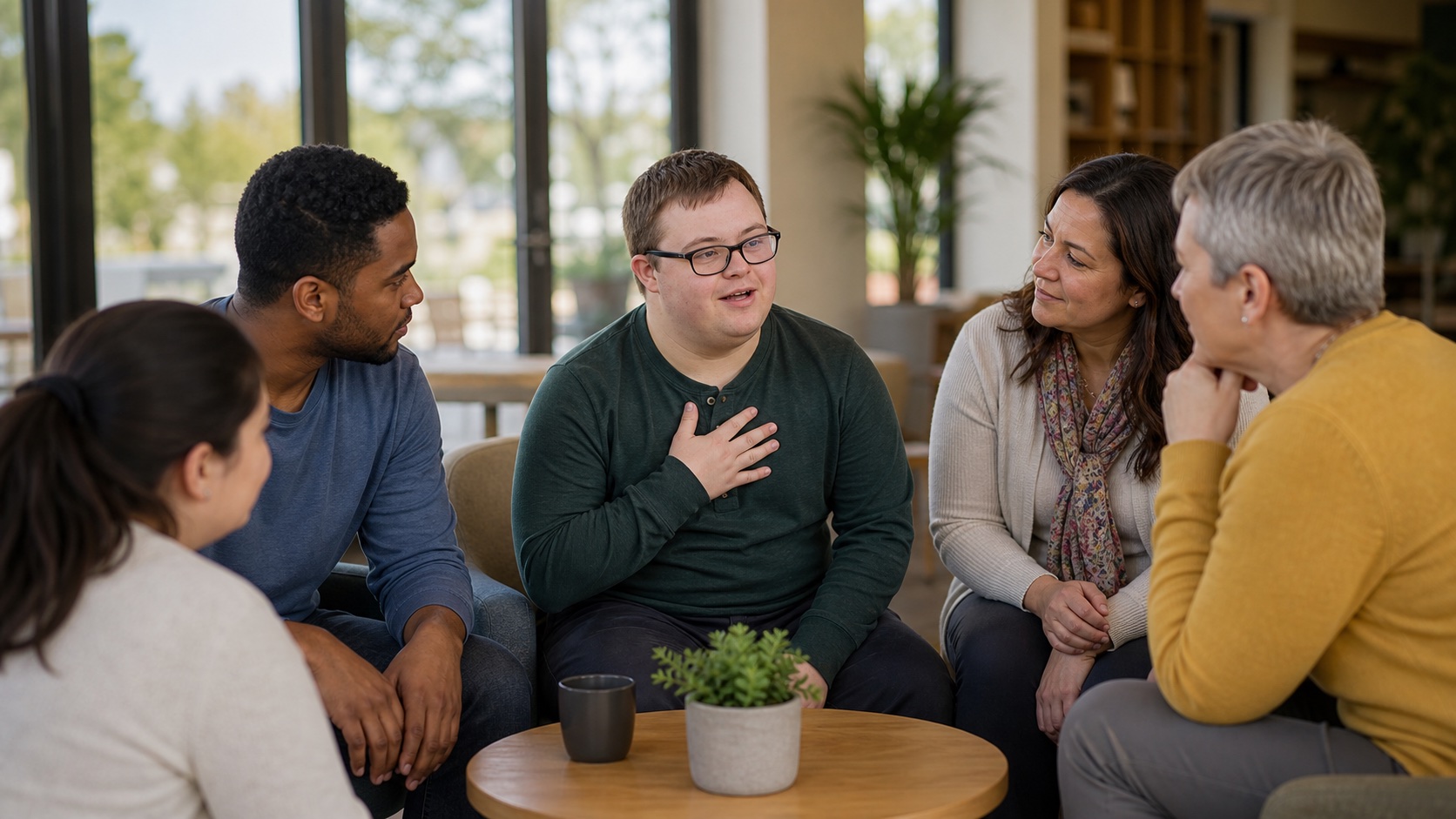 Adult with a developmental disability leading a support circle conversation